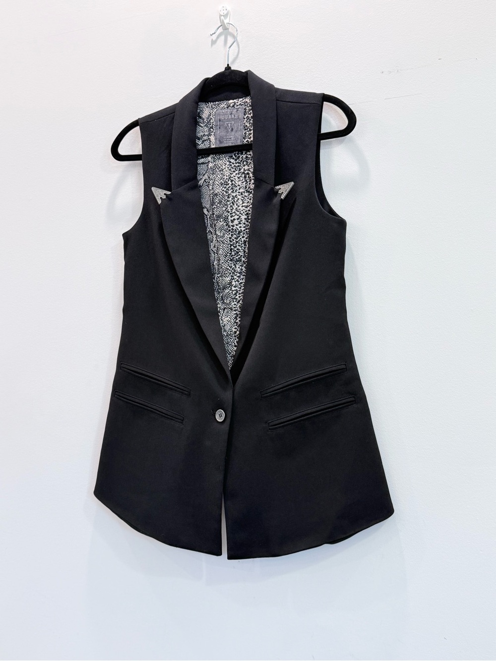 Guess Black Sleeveless Blazer Vest with Notched Lapels